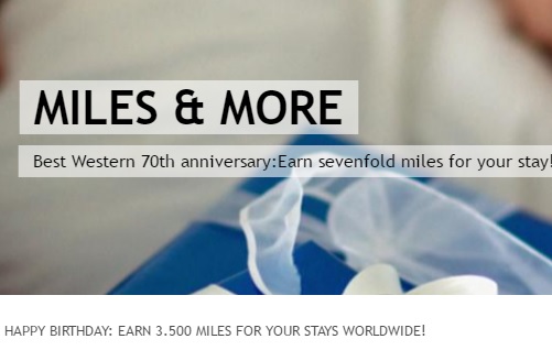 ベストウェスタンリワード　滞在ごとにルフトハンザMiles＆Moreのマイルが3,500マイルもらえます。